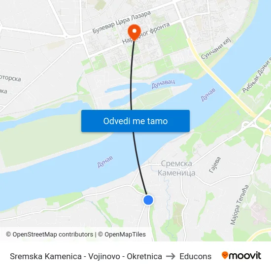 Sremska Kamenica - Vojinovo - Okretnica to Educons map