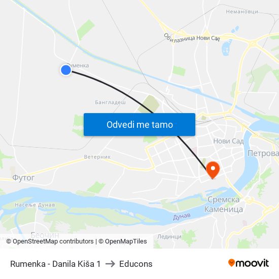 Rumenka - Danila Kiša 1 to Educons map