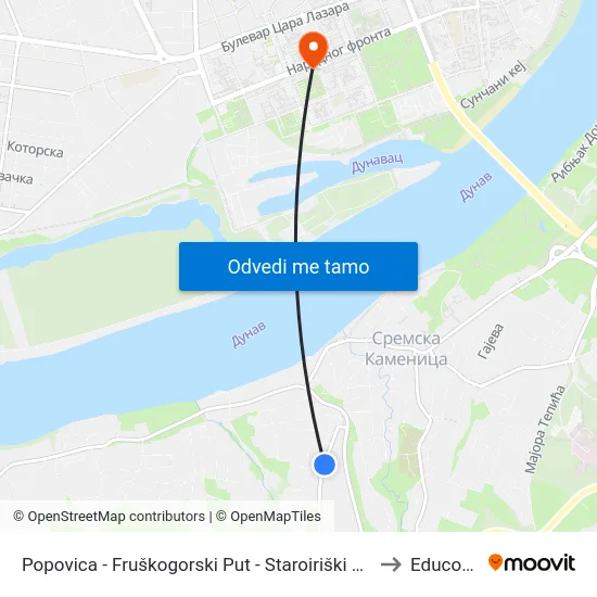 Popovica - Fruškogorski Put - Staroiriški Put to Educons map