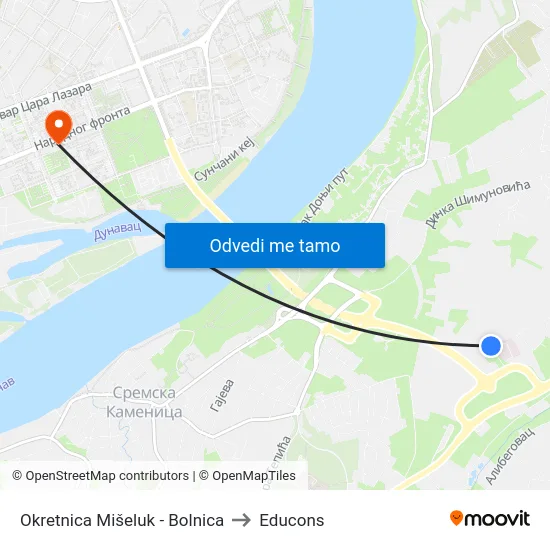Okretnica Mišeluk - Bolnica to Educons map