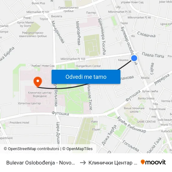 Bulеvar Oslobođenja - Novosadskog Sajma to Клинички Центар Војводине map