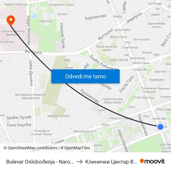 Bulevar Oslobođenja - Narodnog Fronta to Клинички Центар Војводине map