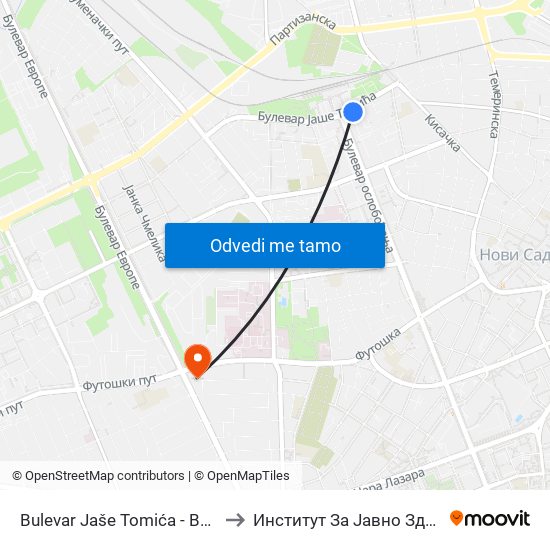 Bulevar Jaše Tomića - Bulevar Oslobođenja to Институт За Јавно Здравље Војводине map