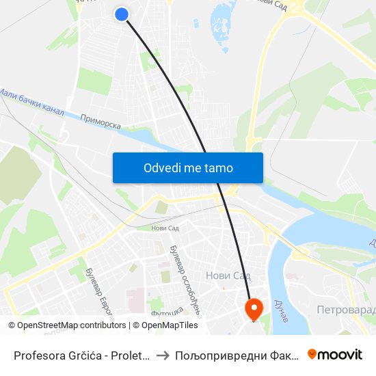 Profesora Grčića - Proleterska to Пољопривредни Факултет map