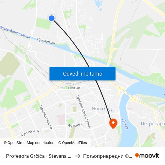 Profesora Grčića - Stevana Goldmana to Пољопривредни Факултет map