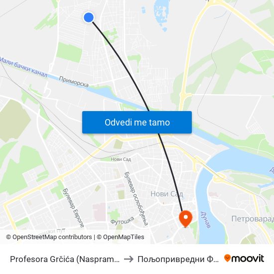 Profesora Grčića (Naspram Broja 61) to Пољопривредни Факултет map