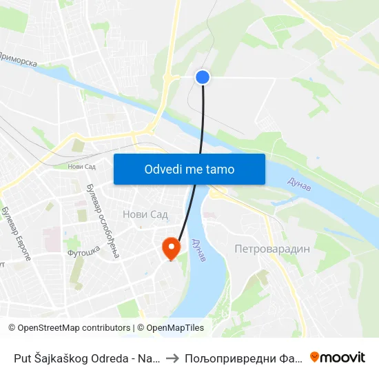 Put Šajkaškog Odreda - Naftagas I to Пољопривредни Факултет map