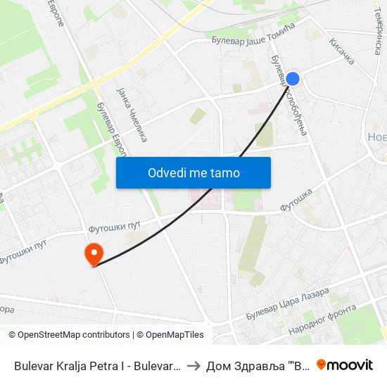 Bulevar Kralja Petra I - Bulevar Oslobođenja to Дом Здравља ""Вршачка"" map