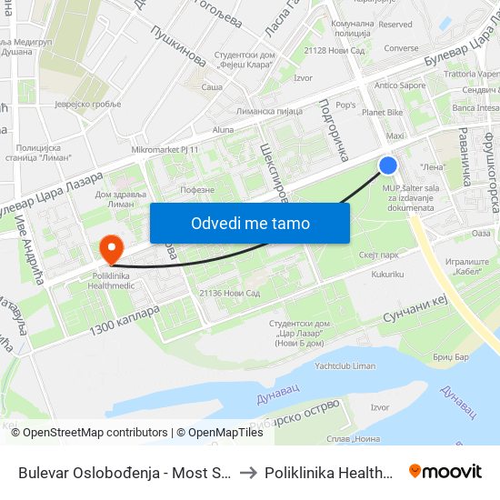 Bulevar Oslobođenja - Most Slobode to Poliklinika Healthmedic map