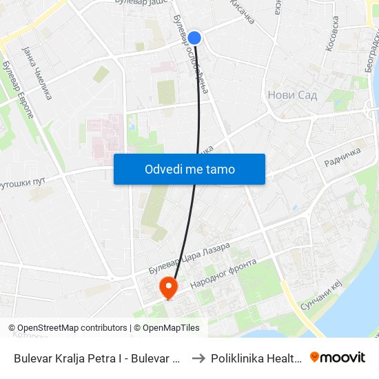 Bulevar Kralja Petra I - Bulevar Oslobođenja to Poliklinika Healthmedic map