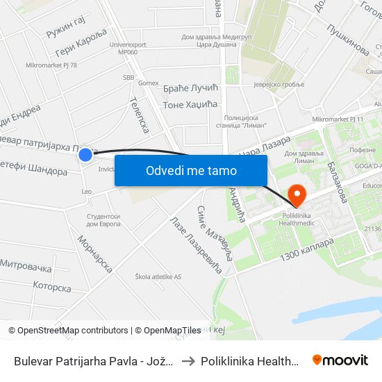 Bulevar Patrijarha Pavla - Jožef Atile to Poliklinika Healthmedic map