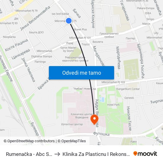 Rumenačka - Abc Samoposluga to Klinika Za Plasticnu I Rekonstrukcionu Hirurgiju map