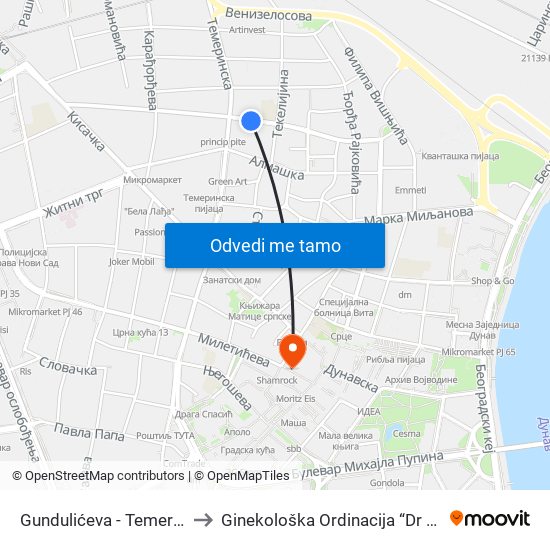 Gundulićeva - Temerinska to Ginekološka Ordinacija “Dr Veber” map