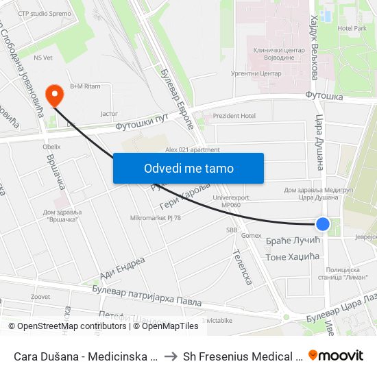 Cara Dušana - Medicinska Škola to Sh Fresenius Medical Care map