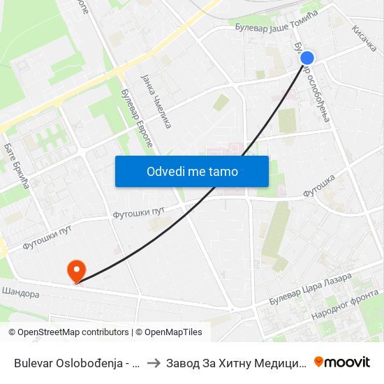 Bulevar Oslobođenja - Bulevar Kralja Petra I to Завод За Хитну Медицинску Помоћ Нови Сад map