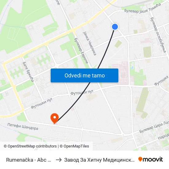 Rumenačka - Abc Samoposluga to Завод За Хитну Медицинску Помоћ Нови Сад map