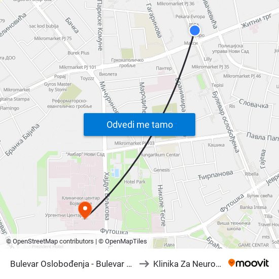 Bulevar Oslobođenja - Bulevar Kralja Petra I to Klinika Za Neurohirurgiju map