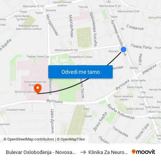 Bulеvar Oslobođenja - Novosadskog Sajma to Klinika Za Neurohirurgiju map