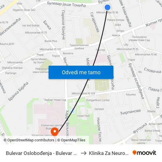 Bulеvar Oslobođenja - Bulevar Jaše Tomića to Klinika Za Neurohirurgiju map