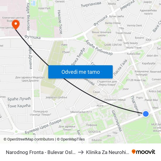 Narodnog Fronta - Bulevar Oslobođenja to Klinika Za Neurohirurgiju map