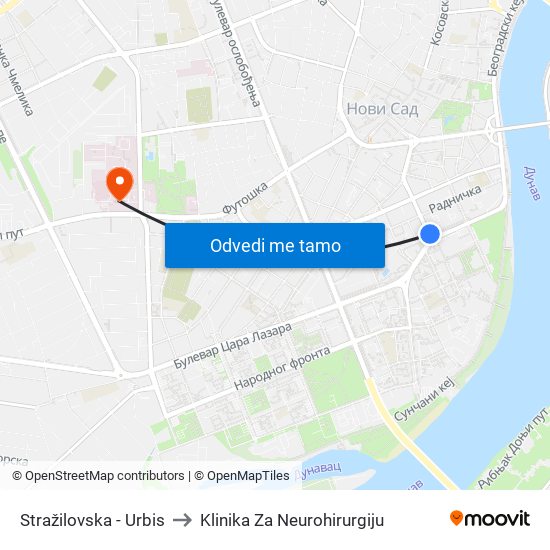 Stražilovska - Urbis to Klinika Za Neurohirurgiju map