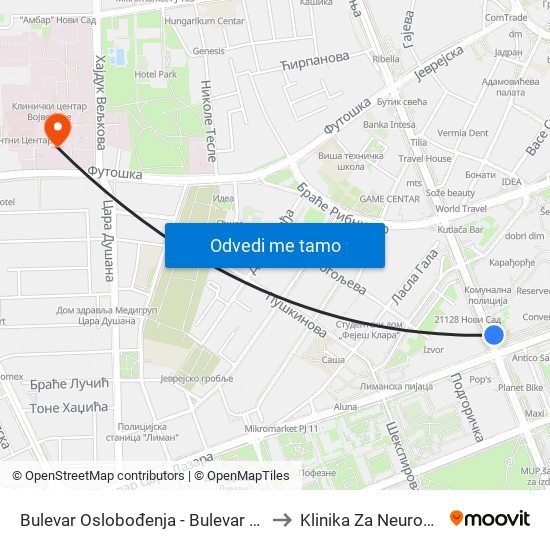 Bulevar Oslobođenja - Bulevar Cara Lazara to Klinika Za Neurohirurgiju map