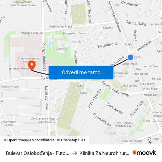 Bulеvar Oslobođenja - Futoška to Klinika Za Neurohirurgiju map