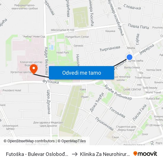 Futoška - Bulevar Oslobođenja to Klinika Za Neurohirurgiju map