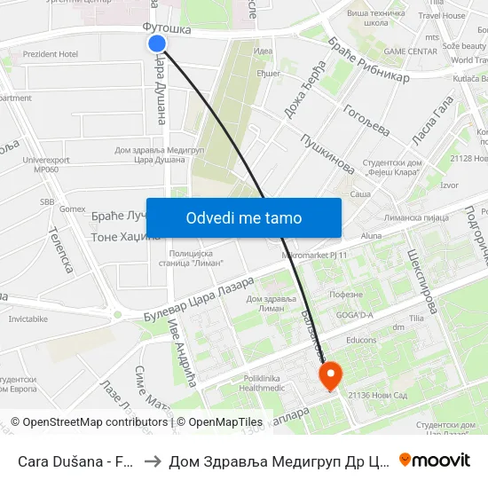 Cara Dušana - Futoška to Дом Здравља Медигруп Др Цвјетковић map