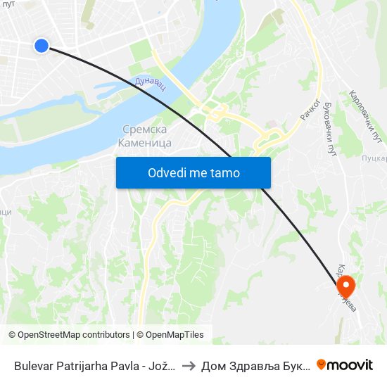 Bulevar Patrijarha Pavla - Jožef Atile to Дом Здравља Буковац map