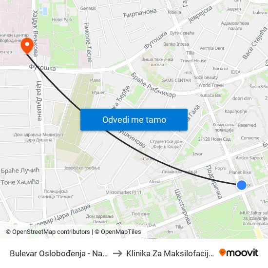 Bulevar Oslobođenja - Narodnog Fronta to Klinika Za Maksilofacijalnu Hirurgiju map