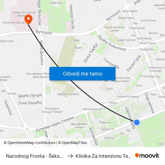 Narodnog Fronta - Šekspirova to Klinika Za Intenzivnu Terapiju map