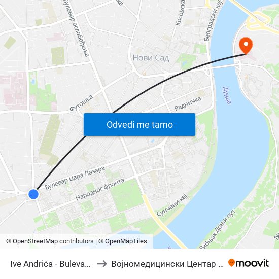 Ive Andrića - Bulevar Evrope to Војномедицински Центар Нови Сад map