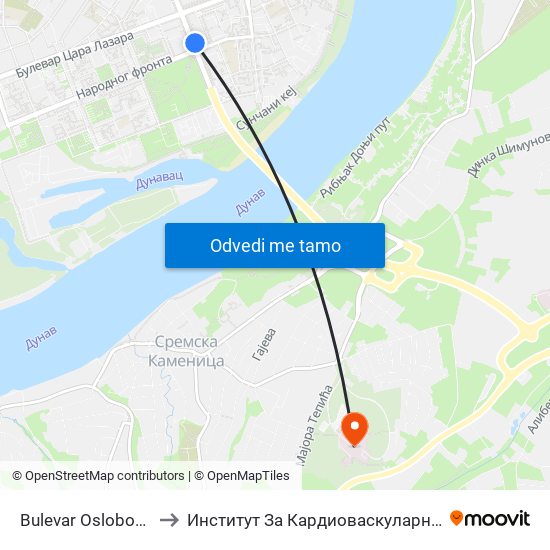 Bulevar Oslobođenja - Narodnog Fronta to Институт За Кардиоваскуларне Болести Војводине - Сремска Каменица map