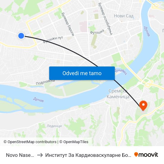 Novo Naselje - Kružni Tok to Институт За Кардиоваскуларне Болести Војводине - Сремска Каменица map