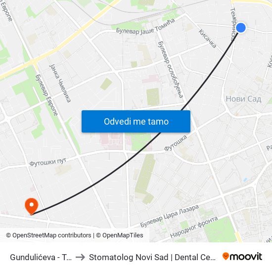 Gundulićeva - Temerinska to Stomatolog Novi Sad | Dental Centar Bobić - Novi Sad map