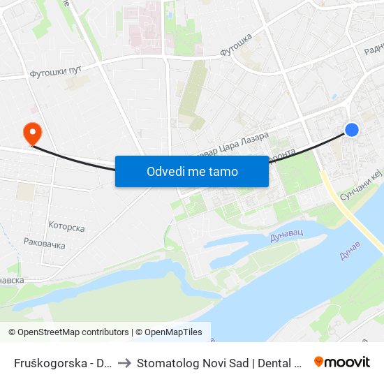 Fruškogorska - Dr Ilije Đuričića to Stomatolog Novi Sad | Dental Centar Bobić - Novi Sad map