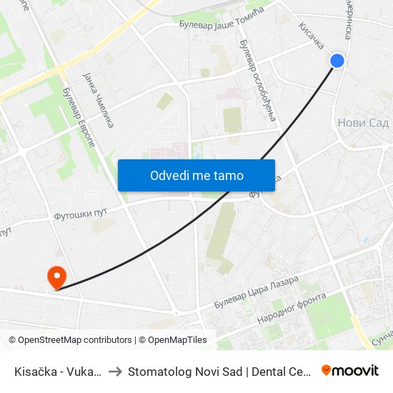 Kisačka - Vuka Karadžića to Stomatolog Novi Sad | Dental Centar Bobić - Novi Sad map