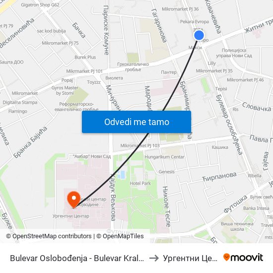 Bulevar Oslobođenja - Bulevar Kralja Petra I to Ургентни Центар map