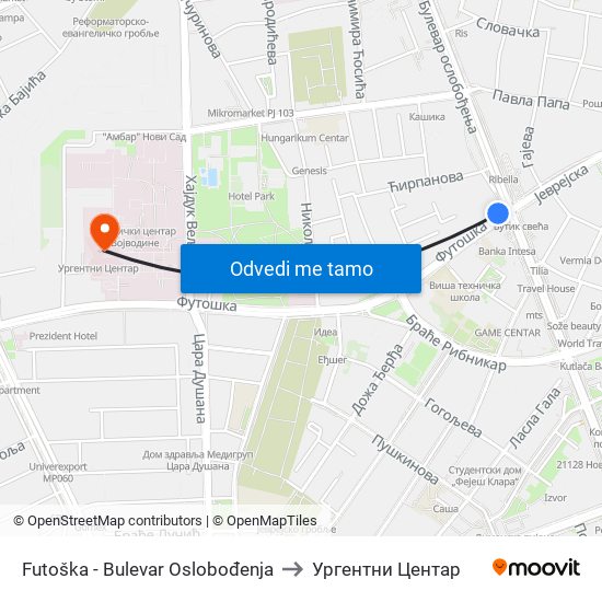 Futoška - Bulevar Oslobođenja to Ургентни Центар map