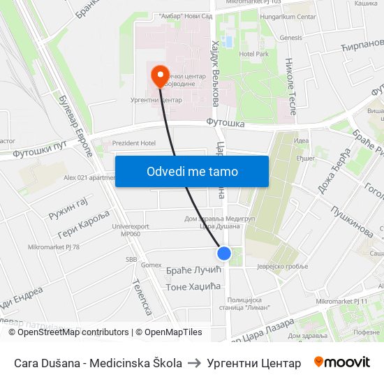 Cara Dušana - Medicinska Škola to Ургентни Центар map
