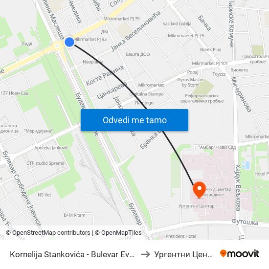 Kornelija Stankovića - Bulevar Evrope to Ургентни Центар map