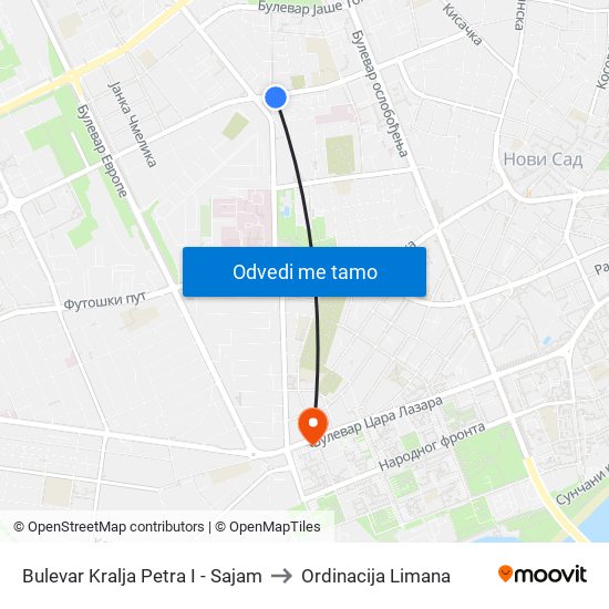Bulevar Kralja Petra I - Sajam to Ordinacija Limana map