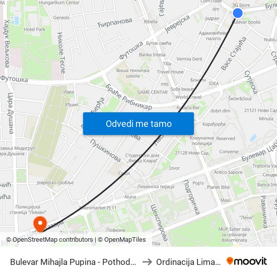 Bulevar Mihajla Pupina - Pothodnik to Ordinacija Limana map