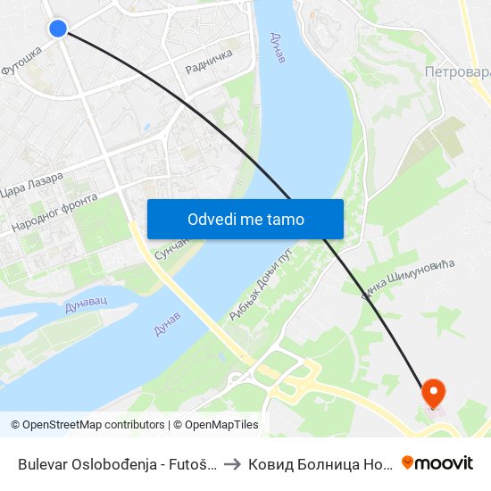 Bulevar Oslobođenja - Futoška Pijaca to Ковид Болница Нови Сад map