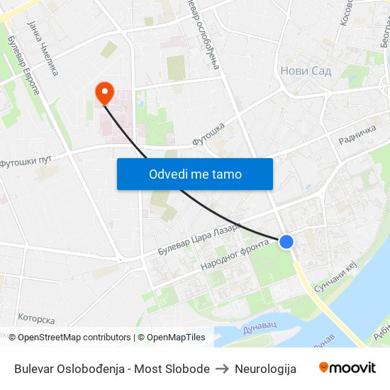 Bulevar Oslobođenja - Most Slobode to Neurologija map