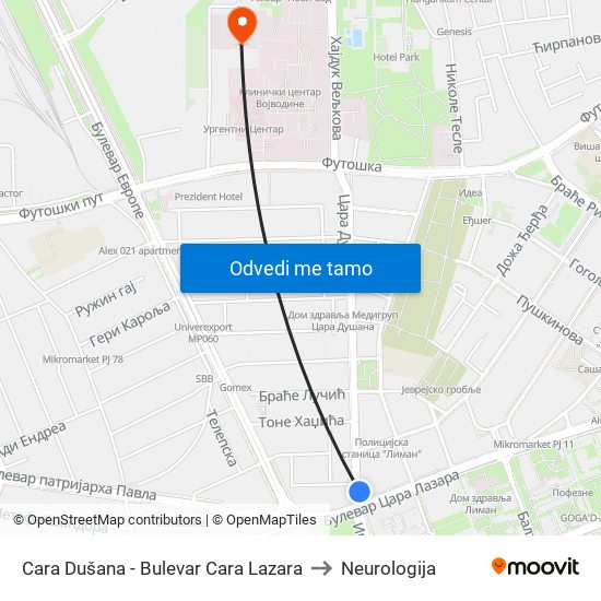 Cara Dušana - Bulevar Cara Lazara to Neurologija map