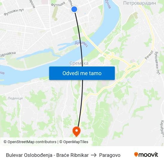 Bulеvar Oslobođenja - Braće Ribnikar to Paragovo map