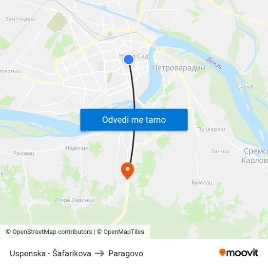 Uspenska - Šafarikova to Paragovo map