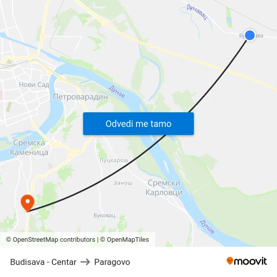 Budisava - Centar to Paragovo map
